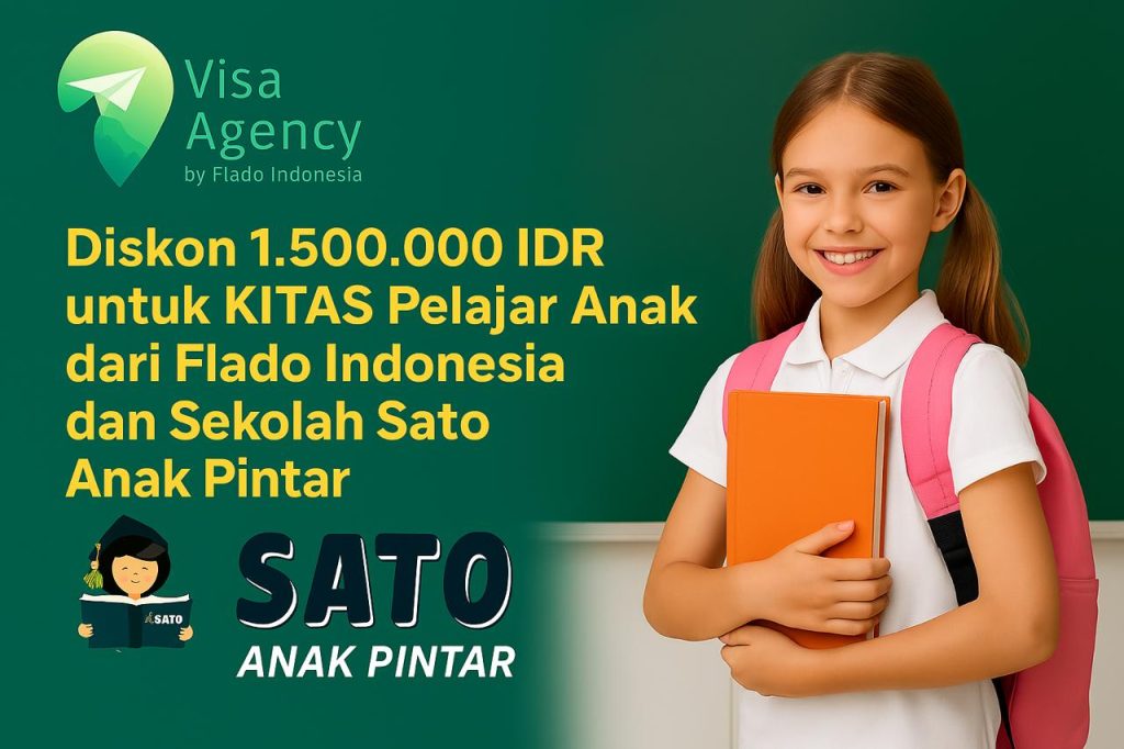 Diskon 1.500.000 IDR untuk KITAS Pelajar Anak — Kerja Sama Flado Indonesia & Sato Anak Pintar